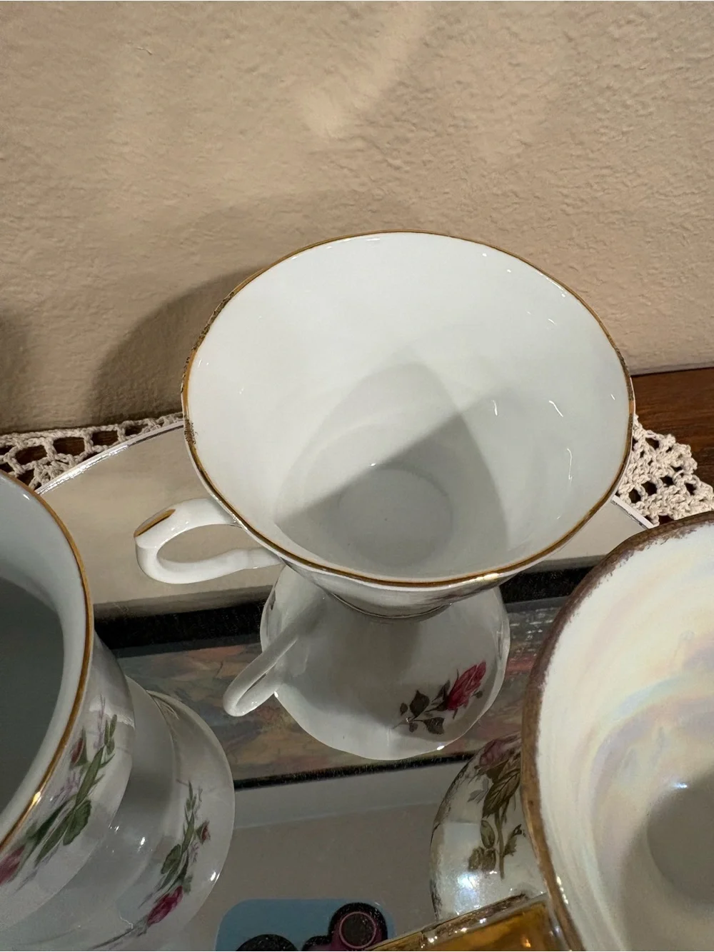 VTG Mismatched Tea Cups Lot of 4 Pink Rose Floral China Party Decor No Saucers